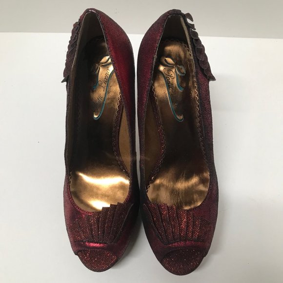 Poetic Licence London “Egyptian Princess” Red Metallic Peep Toe Pumps - Picture 6 of 16